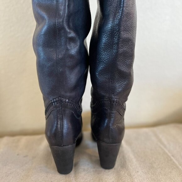 United Colors Of Benetton Black Leather Heeled Knee Hight Boots Sz 9-9.5 - Picture 10 of 15